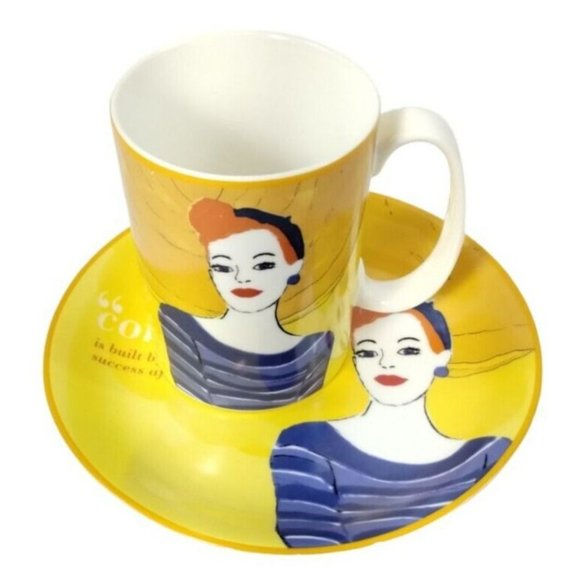 Mary Kay Ash Confidence Quote Yellow Porcelain Ceramic Coffee Mug and Plate Set - Picture 2 of 7